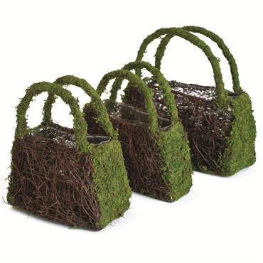 SuperMoss 3pc Set Beaumont Wicker Front Purse Moss Deco Planters