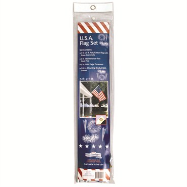 FlagZone 3'x5' Poly Cotton US Flag Set with 6' Pole