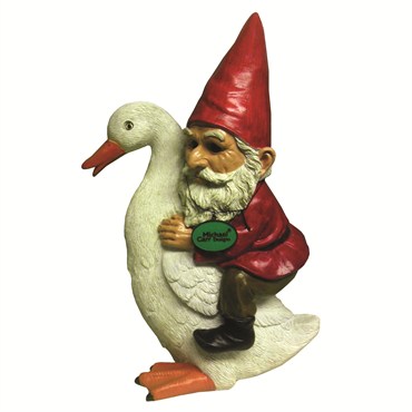 MCarr Gnome On Goose Resin Statue