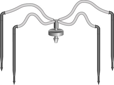 NET 18" 4-Way Flat MOD Manifold Assembly Angle Arrow Dripper w/ Super Flex UV White PE Tubing 25/Bag