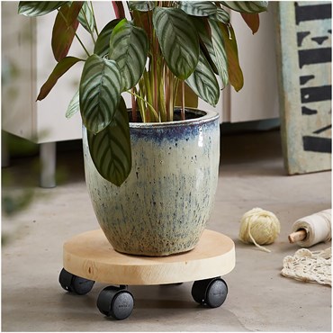 TDI Round Natural Wood Plant Caddy