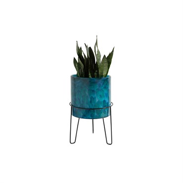 APM 10" Art Glass Planter Blue Teal