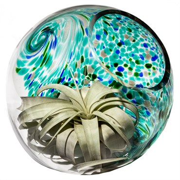 APM 10" Art Glass Terrarium Orb Lake Green