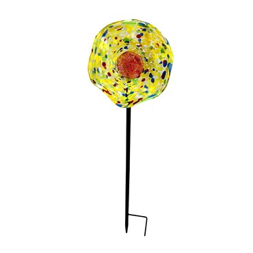 APM Art Glass Poppy Flower Stake Yellow