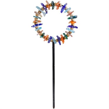 APM Art Glass Round Stake Recycled Rock Rainbow