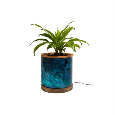 APM 8" Art Glass LED Planter Blue Teal