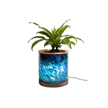 APM 8" Art Glass LED Planter Blue Teal - Image 2
