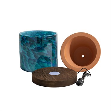 APM 8" Art Glass LED Planter Blue Teal - Image 3