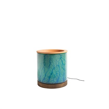 APM 8" Art Glass LED Planter w/ Wood Base Lake Green