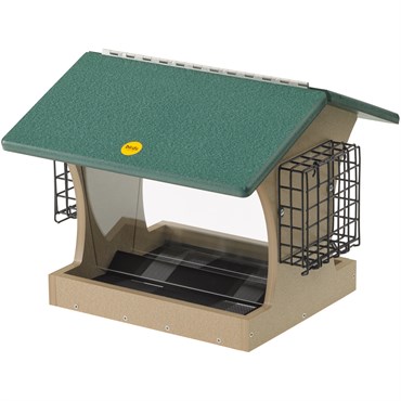 Birds Choice Large Hopper Feeder Recycled Plastic with Suet Cages Tan & Green 6# Capacity