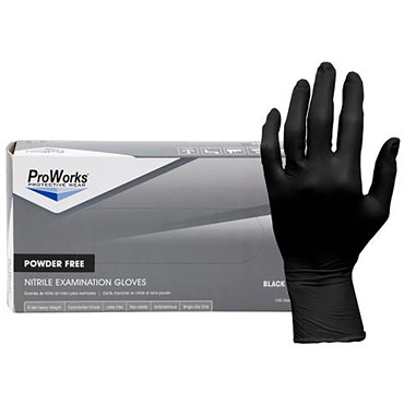 ProWorks Disposable Nitrile Exam Grade Gloves, Powder Free, Black, 6 mil, Small, 100ct Box, 10/CS