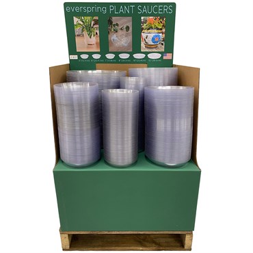 CWP 1750pc 5"/6"/7"/8"/10"/12" Clear Vinyl Plant Saucer Quarter Pallet Display