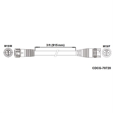 Fluence DC Extension Cable, 3' ( 915mm ), M19 Push Lock 1/Ea
