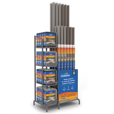 HeatShield 44pc Ready To Hang Shade Sail & Roller Shade Combo Rack Pallet Chocolate Sandstone Coffee Storm