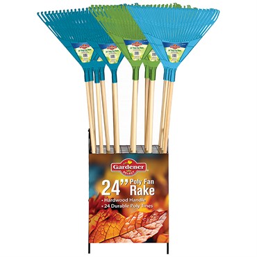 Gardener Select 24pc Poly Fan Rake Display with Rack