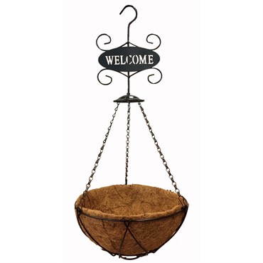 Gardener Select 12" Black Hanging Basket with Welcome Sign 12/CS