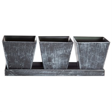 Gardener Select 3 Square Pots with Tray Antique Black 12"x4"x4.1" 24/CS