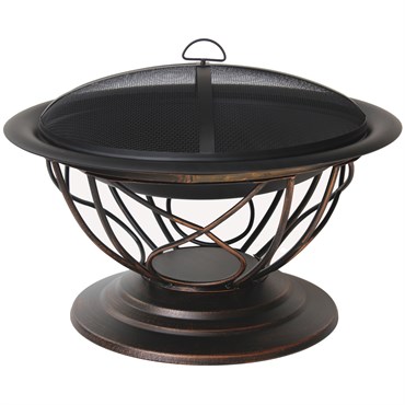 Gardener Select 30"x30"x21.65" Scroll Fire Pit Antique Bronze .6mm Steel wth Mesh Cover & Poker