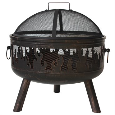 Gardener Select 26" Wild Fire Flame Fire Pit Antique Bronze .8mm Steel with Galvanized Cooking Grid, Mesh Cover & Poker