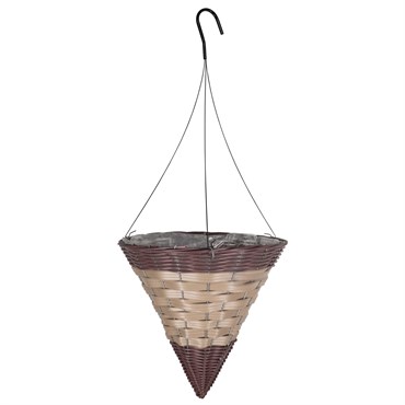 Gardener Select 14" Cone Hanging Basket Dark Brown Tan Band Wicker 20/CS