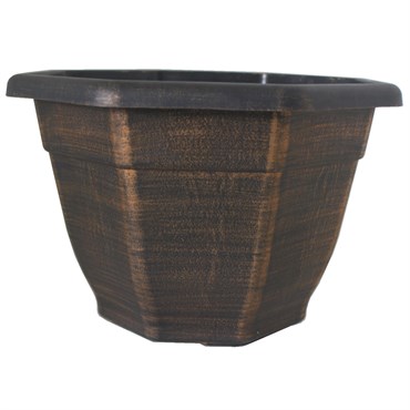 Grower Select 11.00 Octagon Planter Gold Brush on Black 1.64gal 45/CS - 11in OD x 7.5in H x 6.37 BD