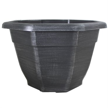 Grower Select 11.00 Octagon Planter Silver Brush on Black 1.64gal 45/CS - 11in OD x 7.5in H x 6.37 BD
