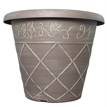 Grower Select 14.00 Lattice Pot ACP Aged Cappuccino 3.5gal - 13.8in Top OD x 8.3in Base OD x 10.3in H — Single Unit
