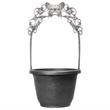 Grower Select 11.50 Butterfly Trellis Scroll Pot, Silver, 11.5in OD x 7.99in H, 15in Trellis, 2.2 Gallon — Single Unit