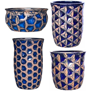 MCarr 26pc Glazed Hourglass Smooth Planter Pallet Assortment Antique Admiral Blue