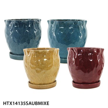 MCarr 8PC Hammered Pot W/Saucer Set Mix Colors
