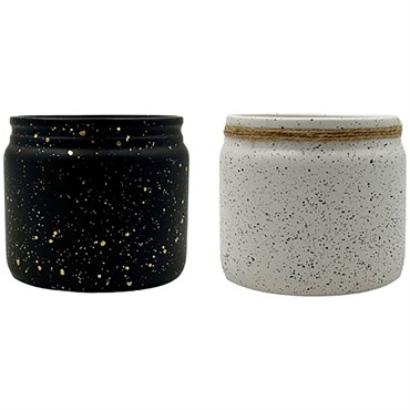 MCarr 24pc Mixed Ceramic Matte Pots with Speckled Dots White/Black