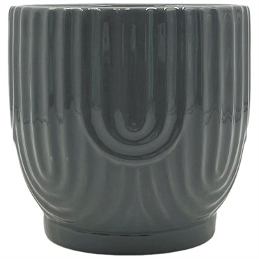 MCarr 5.79"x5.79"x5.5" Ceramic Pot Ribbed with Glossy Glaze Finish Grey