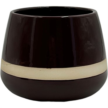 Mcarr 5.7"x5.7"x4.5" Ceramic Pot Glossy Glaze Black with Tan Stripe