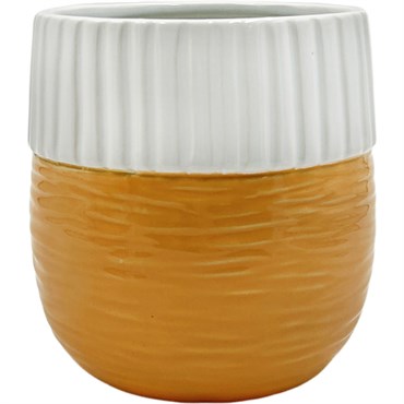 Mcarr 5"x5"x5.5" Ceramic Pot Glossy Glaze White and Orange