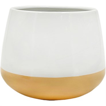 Mcarr 5.8"x5.8"x4.5" Ceramic Pot Glossy Glaze White with Orange Bottom