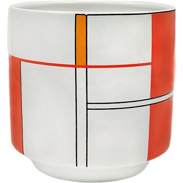 MCarr 5.7"x5.7"x5.5" Ceramic Pot Glossy White with Red Cube