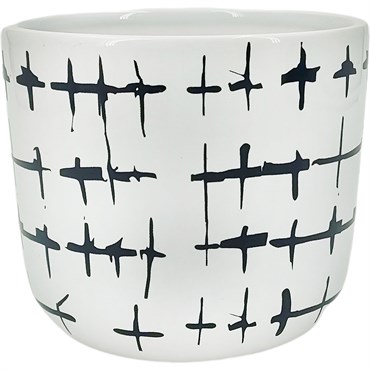 Mcarr 4.9"x4.9"x4" Ceramic Pot Glossy Glaze White with Black Barb Wire Look