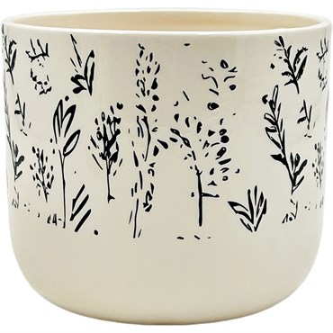 MCarr 5"x5"x3" Ceramic Pot Glossy Glaze White with Blue Stenciled Plants
