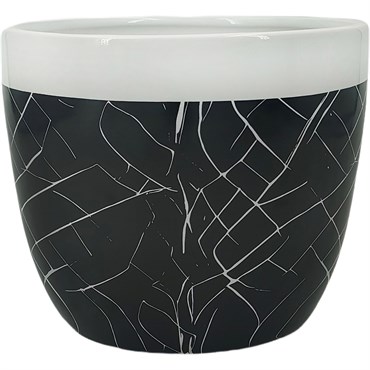 Mcarr 6.7"x6.7"x5.5" Ceramic Pot Glossy Glaze White Rim with Black Pattern