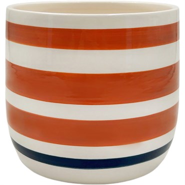 Mcarr 5.6"x5.6"x5" Ceramic Pot Glossy Glaze Cream with Orange and Black Stripes