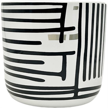 Mcarr 6"x6"x5.5" Ceramic Pot Glossy Glaze White with Black Horizontal & Vertical Stripes