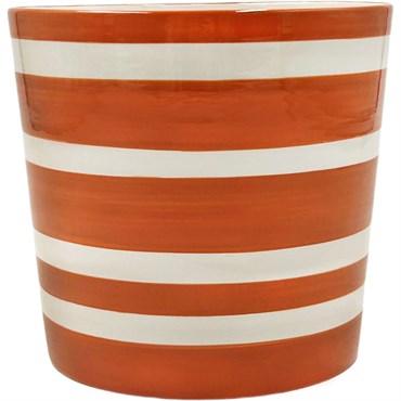 Mcarr 5"x5"x4.7" Ceramic Pot Glossy Glaze Cream with Orange Stripes