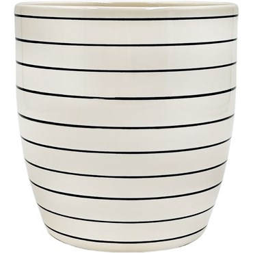 MCarr 5"x5"X5.6" Ceramic Pot Glossy Glaze White with Blue Stripes