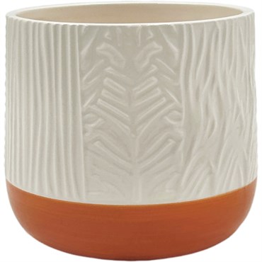 Mcarr 4.8"x4.8"x4" Ceramic Pot Glossy Glaze Cream with Orange Bottom Stripe