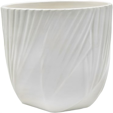 Mcarr 5.2"x5.2"x4.7" Ceramic Pot Glossy Glaze White with Curvy Grooves