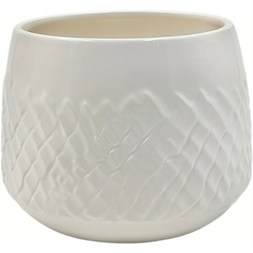 Mcarr 5.9"x5.9"x4.5" Ceramic Pot Glossy Glaze White with Scalloped Grooves