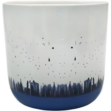 Mcarr 5.9"x5.9"x5.5" Ceramic Pot Glossy Glaze White with Blue Bottom Design