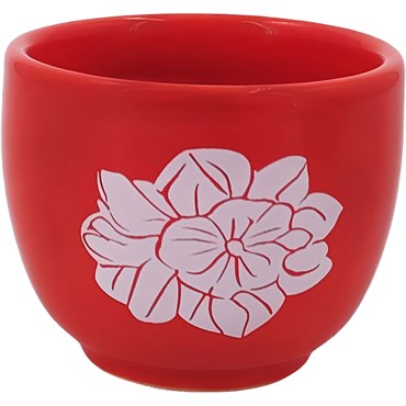 Mcarr 2.8"x2.8"x2" Ceramic Pot Glossy Glaze Red with Flower Decal