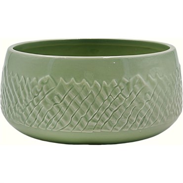 Mcarr 7"x7"x3" Ceramic Low Pot Glossy Glaze Green with Scalloped Grooves