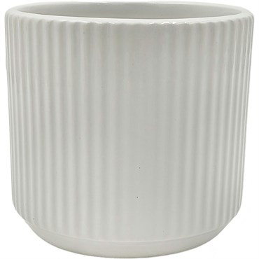 Mcarr 4.5"x4.5"x4" Ceramic Pot Glossy Glaze White with Vertical Grooves